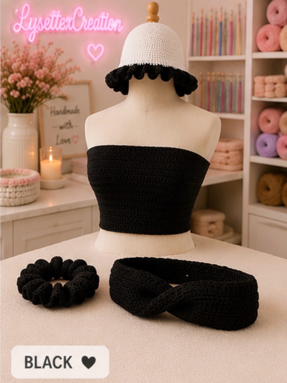Crochet Black Tube Top with Matching Headband OR Scrunchie